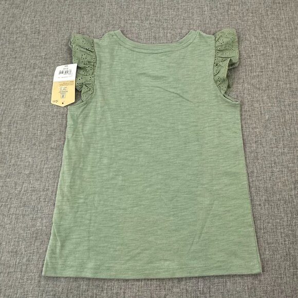 NEW! Girls Thereabouts Top Lace Ruffle Sleeves Hedge Green XS 6/6X Recycled Poly - Picture 6 of 10